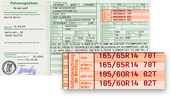 FAHRZEUFSCHEIN REIFENNUMMERN